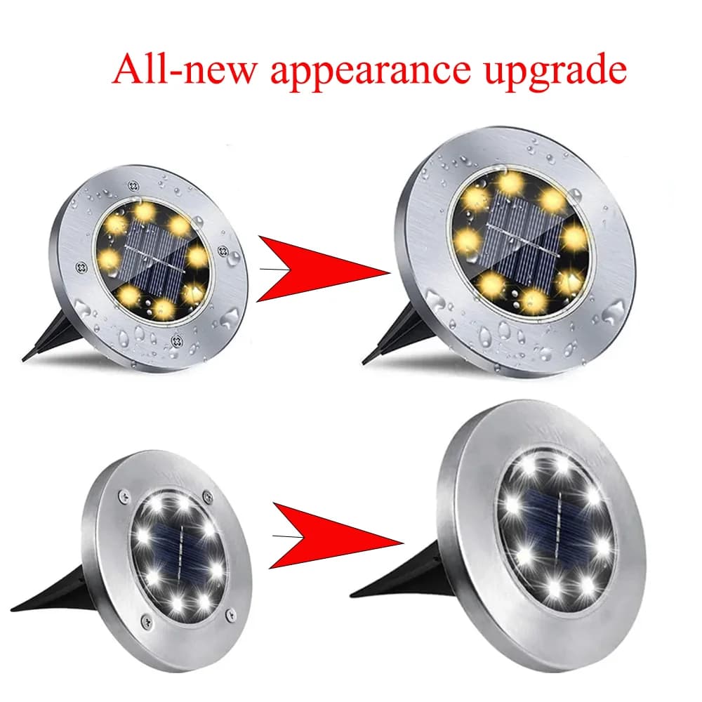4 iepakojumā saules LED diska terases gaismas, 8 LED