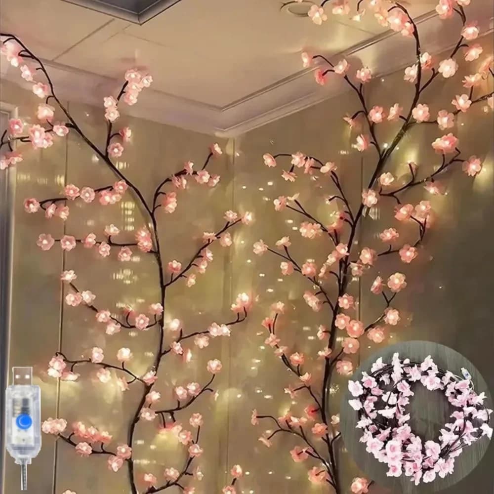 Rozā ķiršu ziedu sienas lampa ar tālvadības pulti