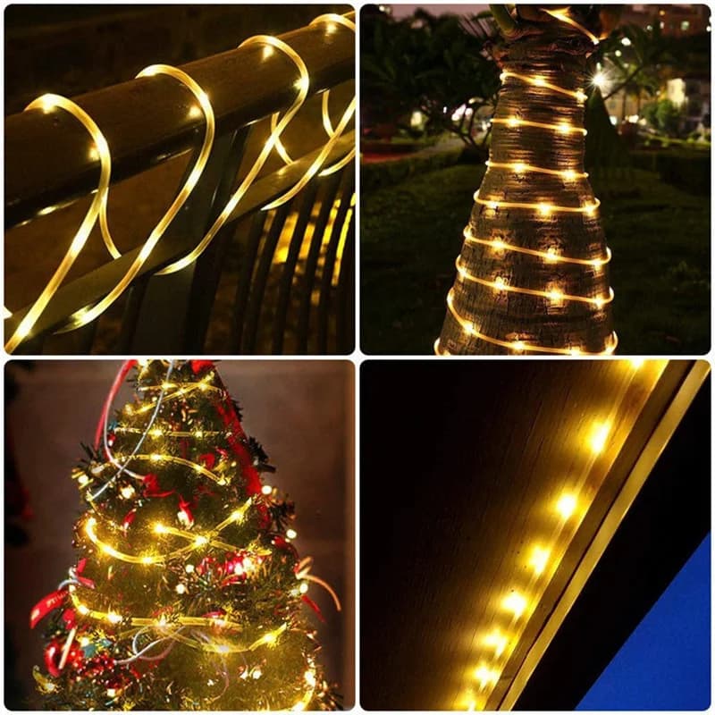 Saules LED virknes ceļa gaismas, 8 režīmi
